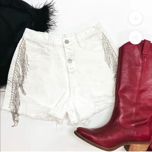 Plus size Rhinestone Fringe Shorts